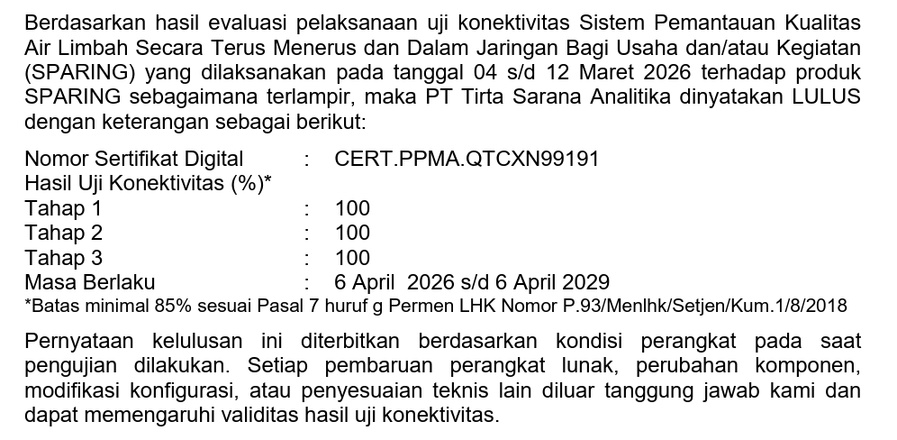 Dokumen hasil uji konektivitas